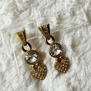 Signed Bijoux Designs Heart Rhinestone Earrings